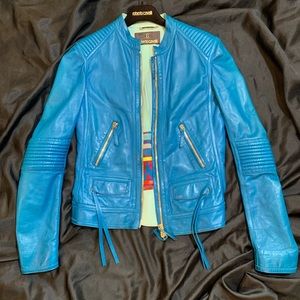 🔥🔥Roberto Cavalli Turquoise leather jacket🔥🔥